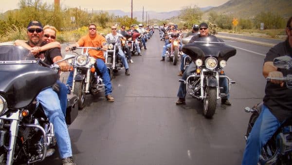 Motorcycles lined up during Bike Week 2010