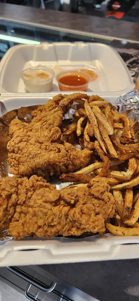 Chicken strips with fries at The Hideaway Grill